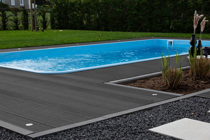 WPC decking boards as pool surrounds
