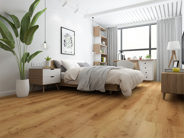 Wood-effect vinyl flooring in the bedroom